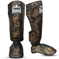 Buddha Espinilleras Muay Thai Kick Boxing Night Skull Nero-Oro